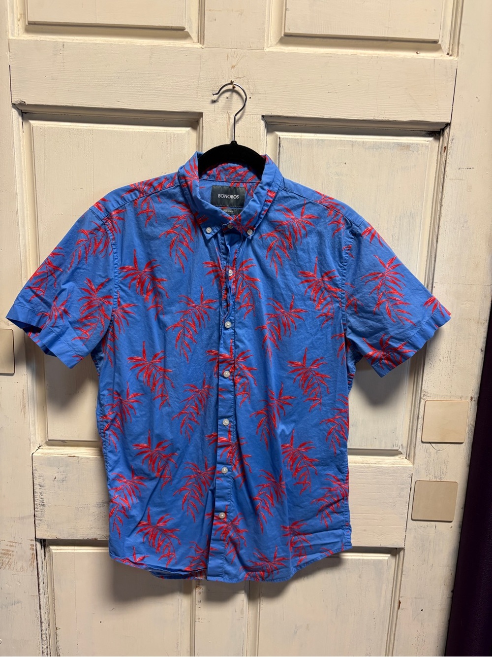 Bonobos Blue Shirt with Red Palm Print Size Large